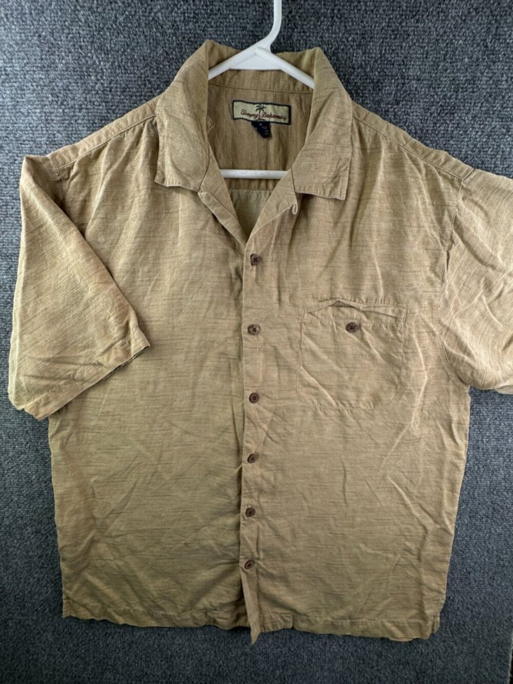 Tommy Bahama Men Silk Button Up Shirt Short Sleeve Hawaiian Medium Gold Heather